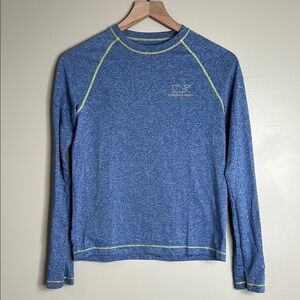 Vineyard Vines Performance Blue Long Sleeve Shirt with Green Accents Kids Large